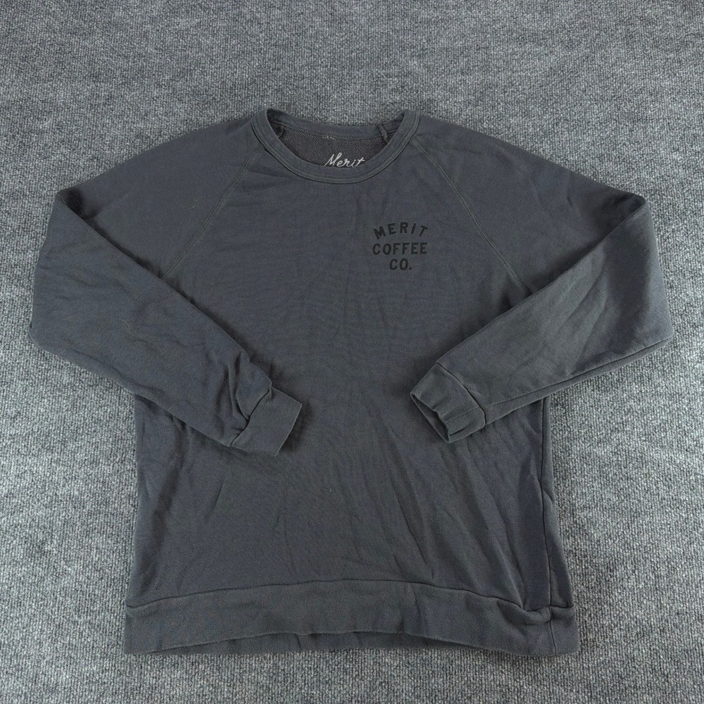 Merit Coffee Co Mens Raglan Graphic Sweatshirt Black Large Texas Coffee Roasters